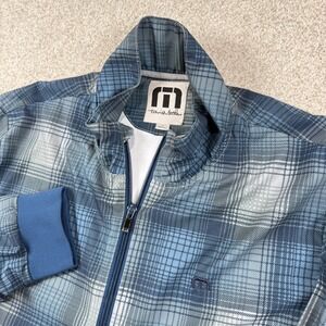 Travis Mathew Pullover Mens Large Blue Plaid Quarter Zip Golf Jacket Mock Neck